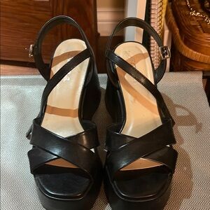 Soda Black Platform Sandals with Crisscross Straps